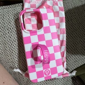 Pink checkered loopy iPhone 15 pro